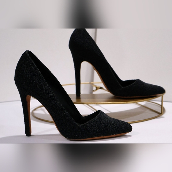 Alice + Olivia Dina Black Caviar Beaded Pointy Toe Heels Pumps - Picture 3 of 10